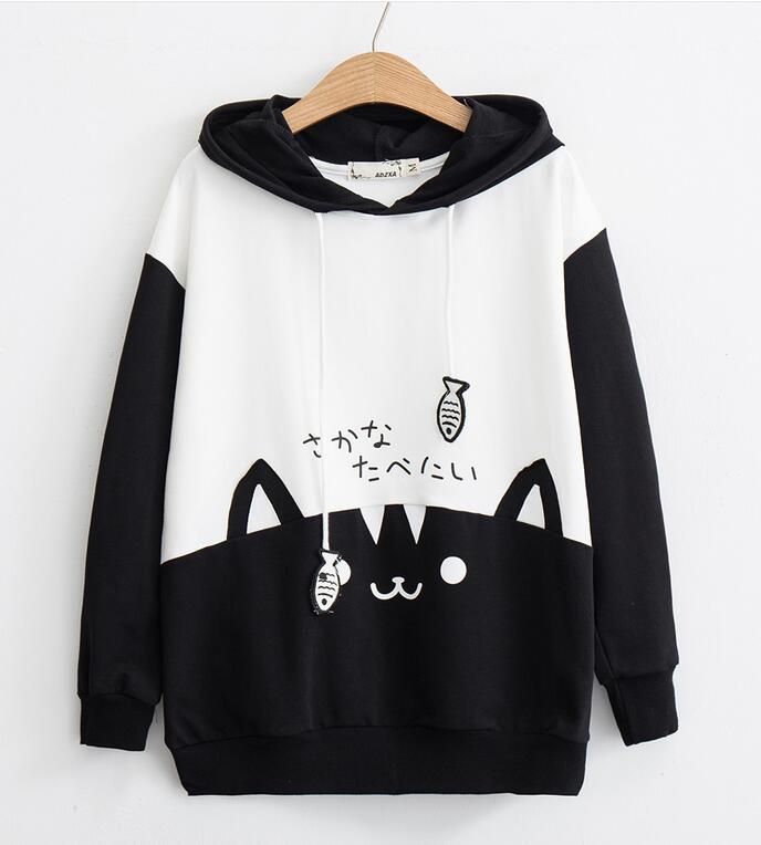 Cartoon Cat Print Hoodie Sweater #pr995 on Luulla