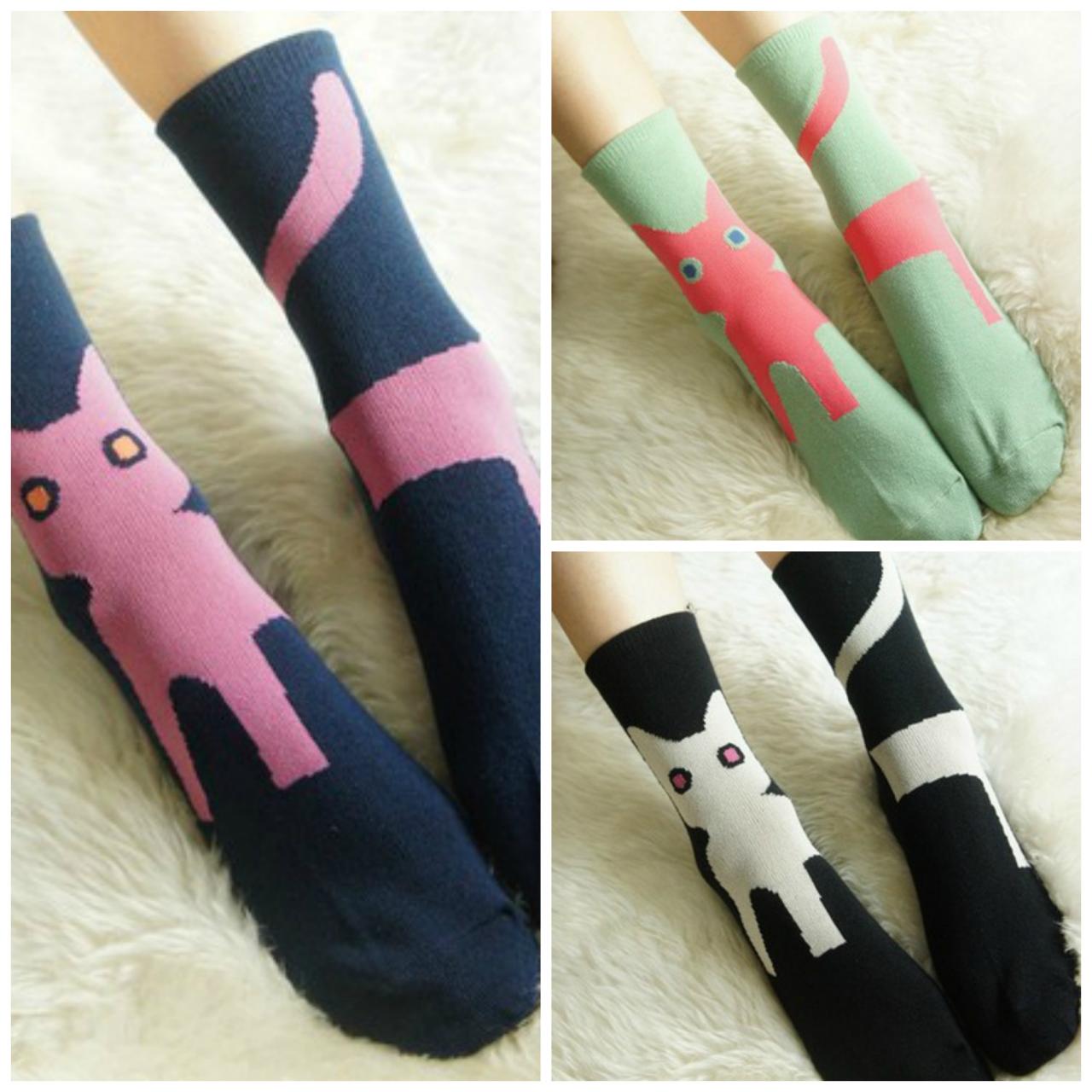 3 Pairs Of Lovely Kitty Cartoon Socks