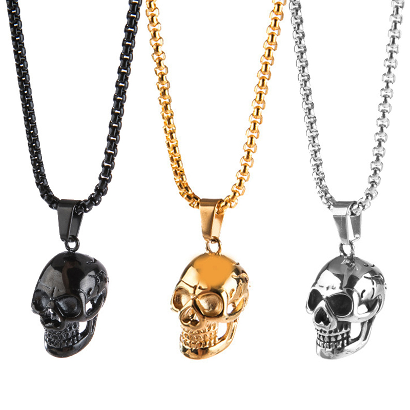 Punk Skull Men Necklace Trendy Stainless Steel Jewelry Boys Hip Hop Gothic Long Pendant Necklace 