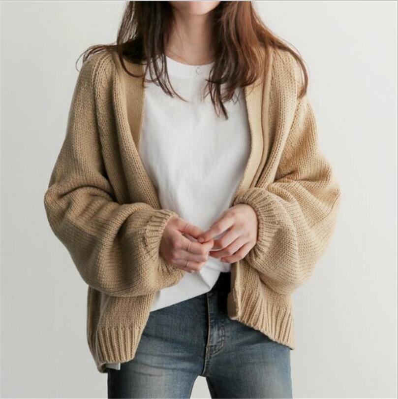 Loose solid color women's cardigan sweater