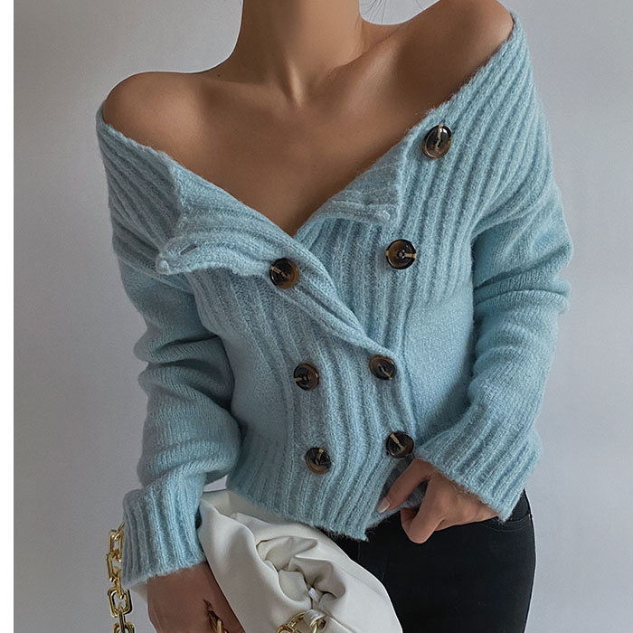 Square Collar Buttoned Autumn And Winter Sweater Short Cardigan