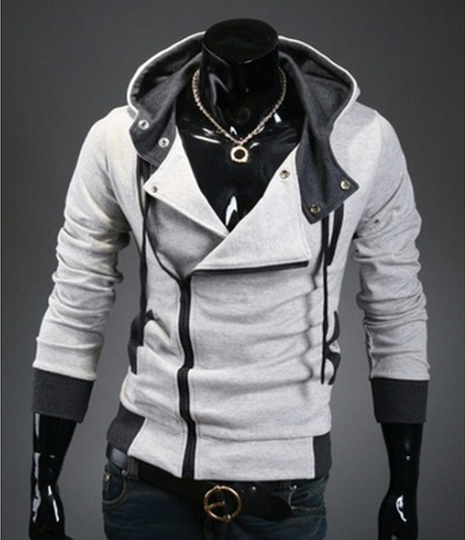 Light Grey Korean Men Slim Fitting Fashion Hoodie Cotton Blends Coat on ...