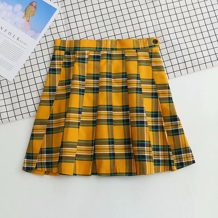 Sexy High Waist Was Thin Yellow Plaid Pleated Skirt on Luulla