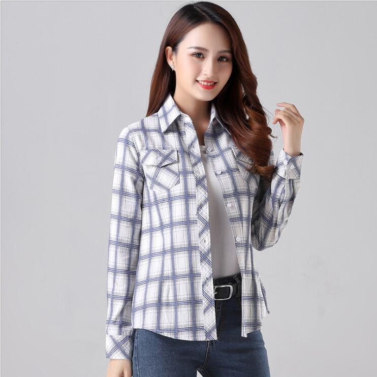 New Korean style loose plus size long-sleeved plaid shirt