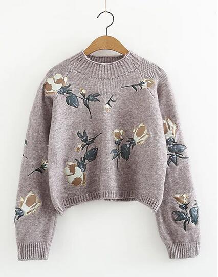 Women's Pullover Sweater Jumper Knitted Floral Stylish Long Sleeve Sweater Cardigans Crew Neck Fall Winter Sweater