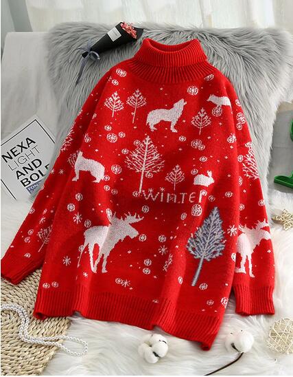 Women's Christmas Sweater Pullover Ugly Sweater Jumper Knitted Snowflake Christmas Tree Letter Stylish Casual Long Sleeve Sweater Cardigans Turtleneck Fall Winter sweater