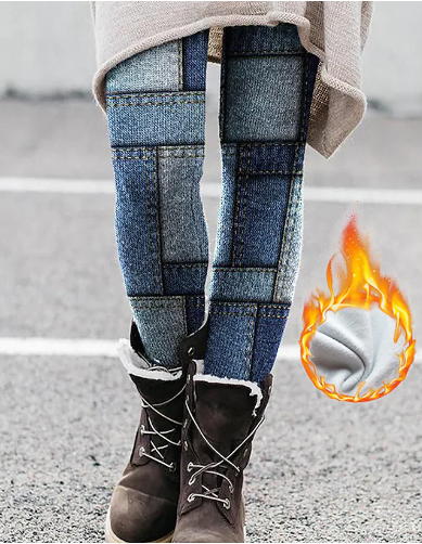 Women's Fleece Pants Tights Leggings Thermal Underwear Blue Fashion Christmas Casual Daily Print High Elasticity Full Length Thermal Warm LEGGING