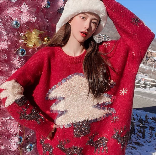 Women's Christmas And Year Sweaters, Autumn And Winter Korean Version Of The Loose And Lazy Sweater