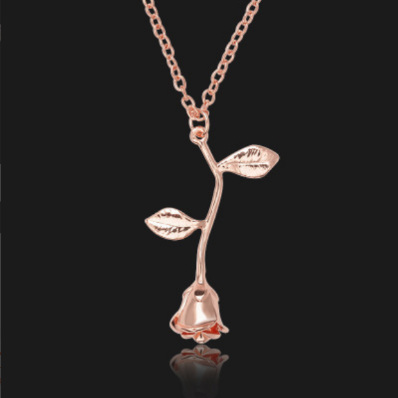 Three-dimensional openwork rose flower pendant necklace