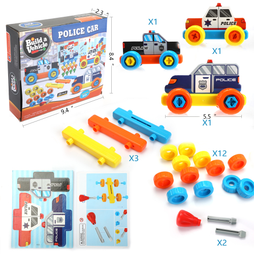 Colorful DIY Puzzle Game Assembly Police Car Educational Toys for Toddles