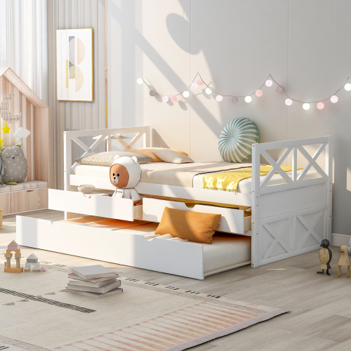 Twin size White color Multi-Functional Daybed with Drawers and Trundle