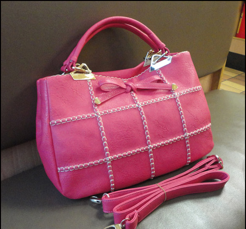 Fashion PU Lattice Woven Wire Bowknot Woman Shoulder Bag-Pink