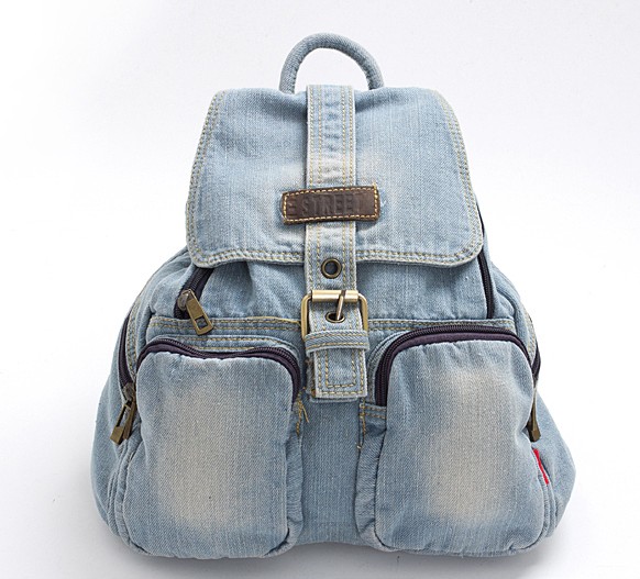 Fashion Cowboy Style Light Blue Simple Zip Denim Backpack