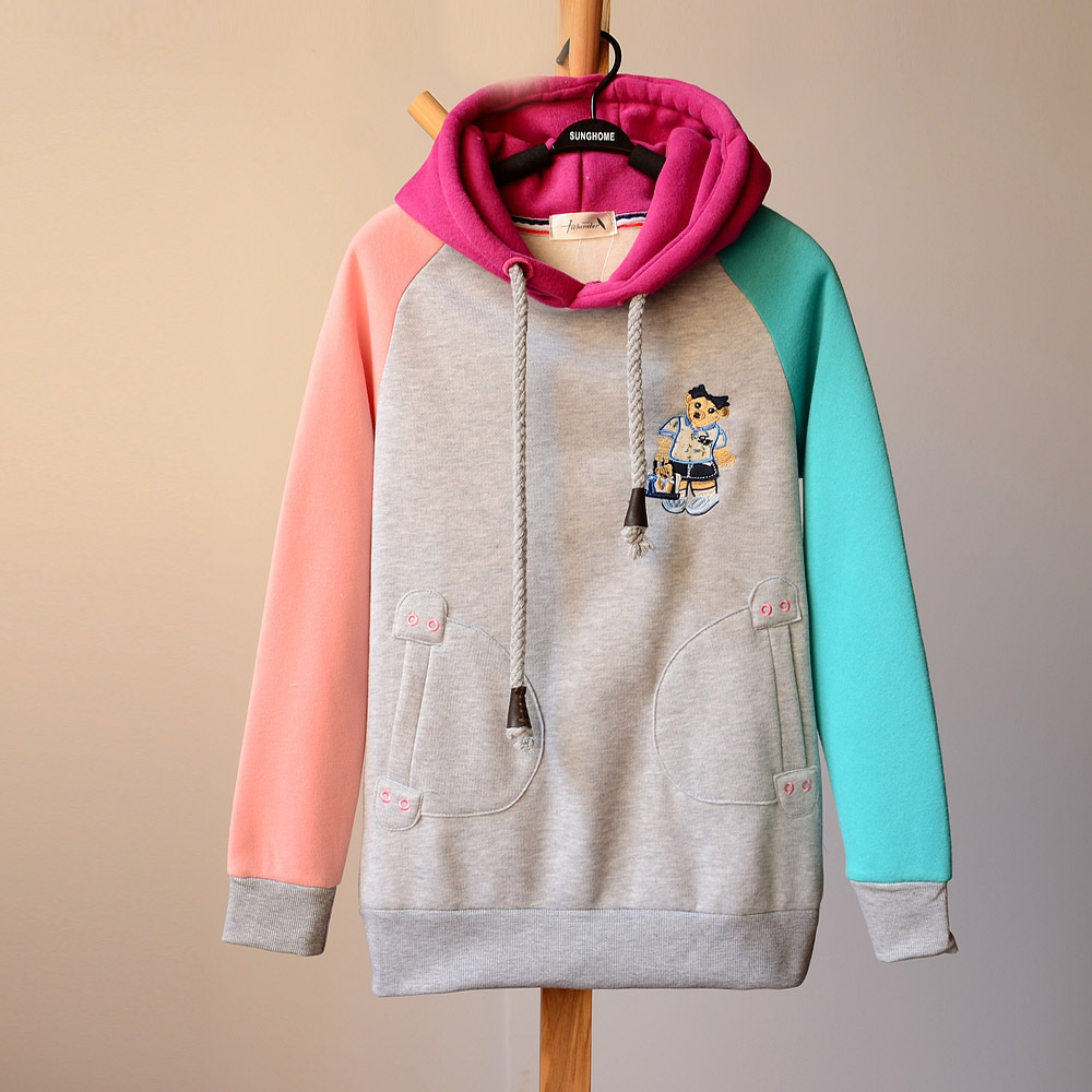 Fashion Embroidery cartoon double pocket hoodie top trend sweaters