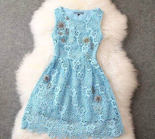Gorgeous Light Blue Floral Lace Dress