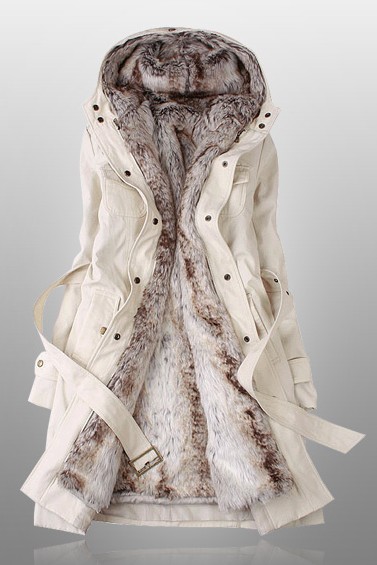 Sexy Beige Parka With Faux Fur Inner