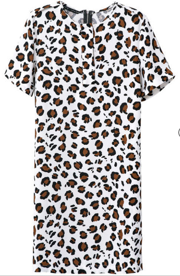 White Short Sleeve Leopard Slim Dress