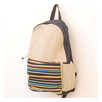 Folk Style Striped Printing Canvas Backpack