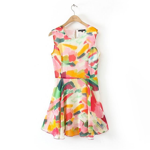 Mutilcolor Printed Sleeveless Dress