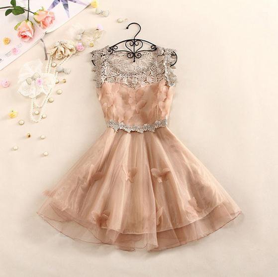 Sweet And Elegant Crochet Butterfly Organza Dress