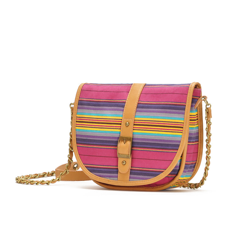 Women's Multi Color Stripes Across Body Bag With Chain Strap