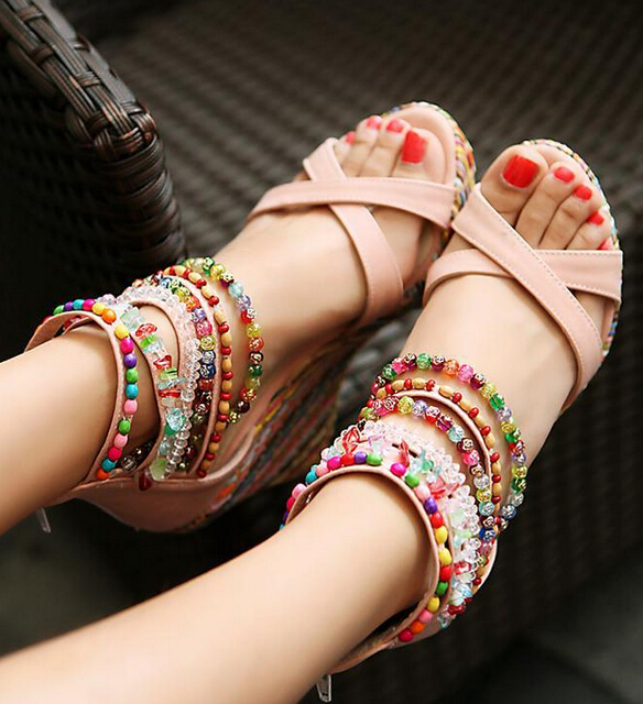 Beaded online heeled sandals