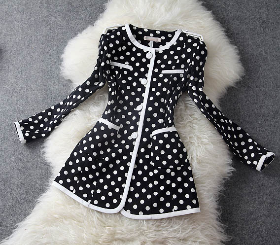 Black And White Long Jacket With Polka Dot
