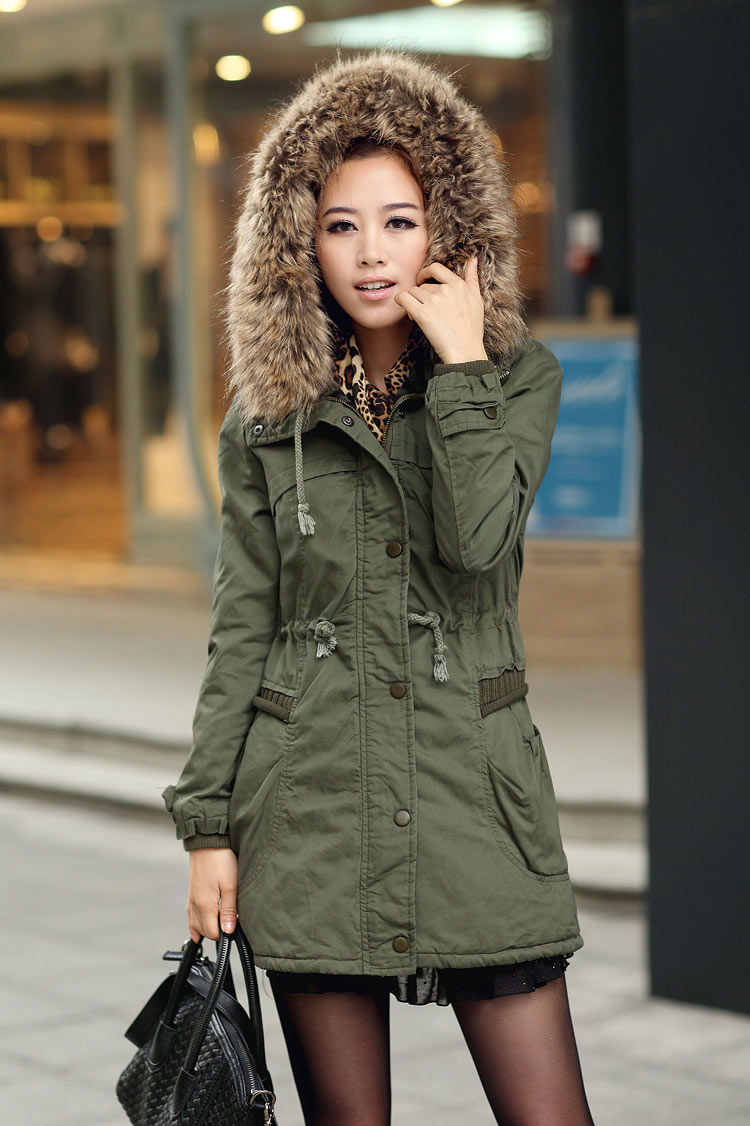 Only parka with faux fur lined hood in green