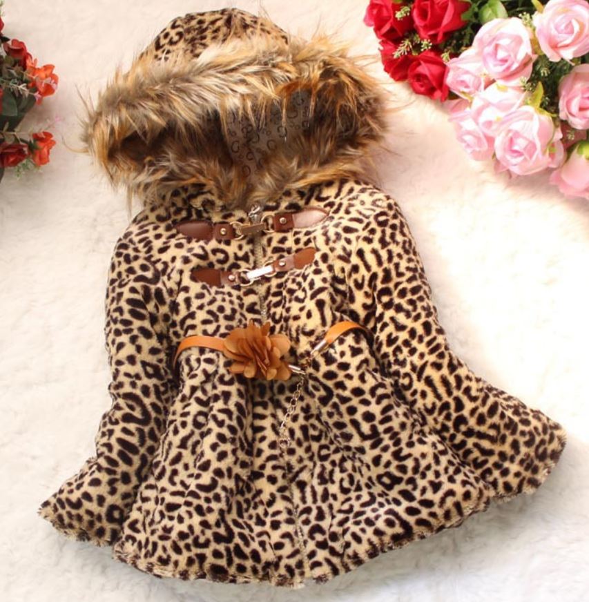 Leopard Faux Fur Jacket For Girls-Leopard Jacket For Girls With Hood
