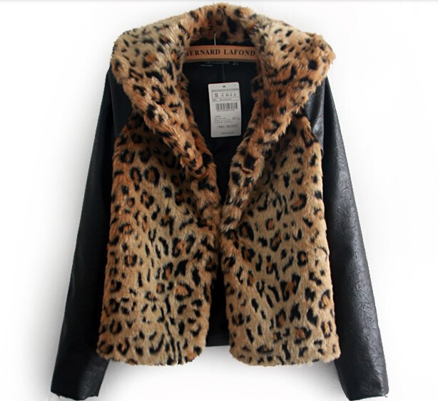 2014 New Women Faux Fur Winter Jacket Coat Leopard Fur Coat For Women Fashion Stitching Women Outerwear For Winter
