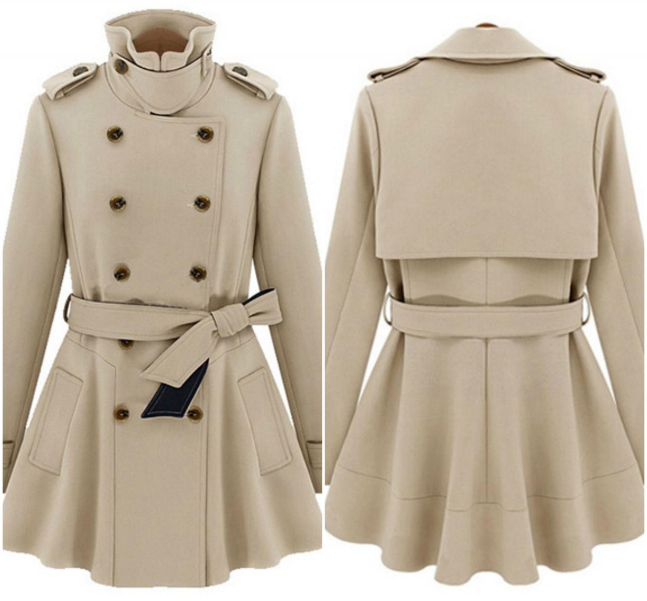 Stylish Double Breasted Turn Down Collar Trench Coat