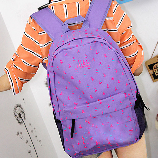 Latest Fashion Navy Style Anchor Print Backpack - Light Purple
