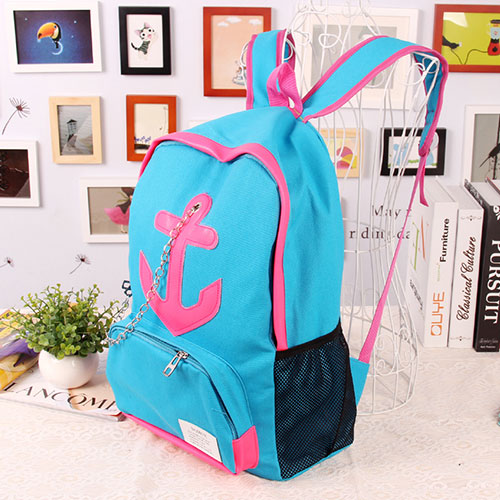 Leisure Candy Color Anchor Print Chain Backpack - Blue