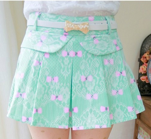 Bow Pattern Lace Skirt (with Belt ) AECACI