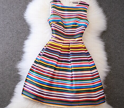 Sleeveless Colourful Striped Short Summer Dress