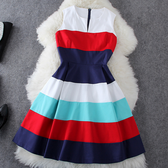 Summer Fashion Color Stripe Sleeveless Dress
