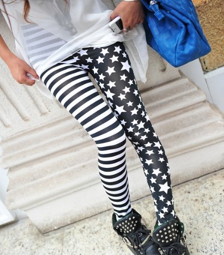 HOT Fashion New Stripes Stars Splicing Leggings Tights Legwear Pants Cool Design