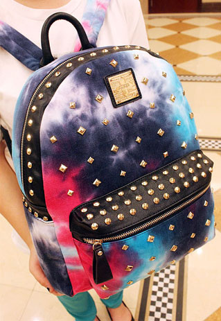 Punk Style Cool Gradient Color Rivet Denim Backpack
