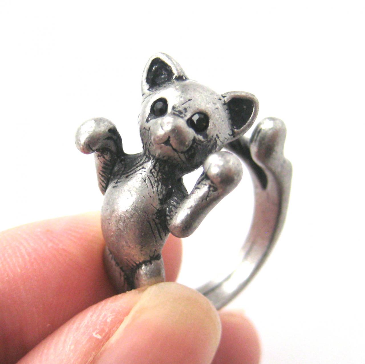 3D Two Tailed Kitty Cat Animal Ring Sizes 5 To 9 Available