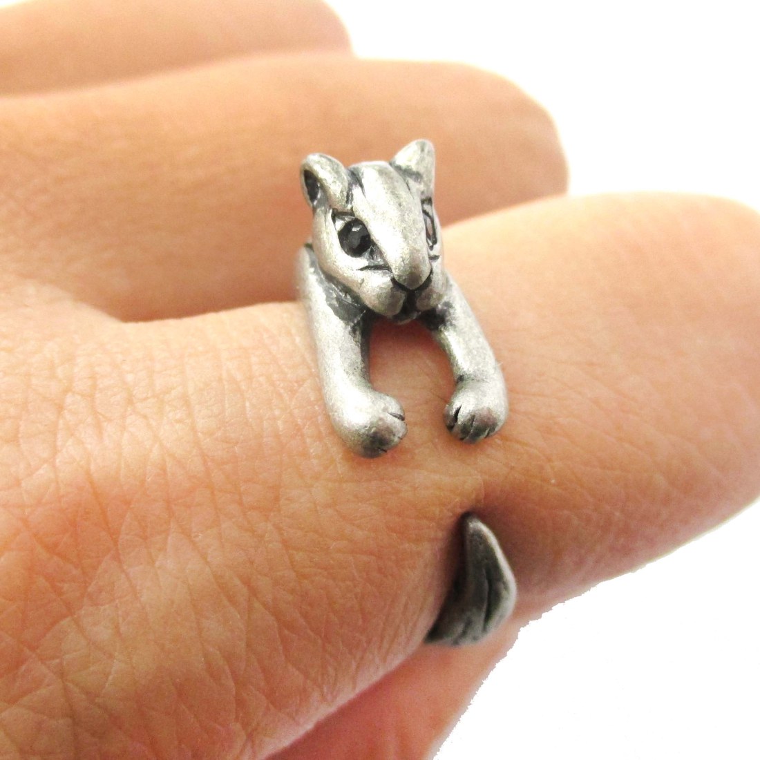 Adorable Squirrel Animal Wrap Around Ring In Silver - Size 3 To 8.5