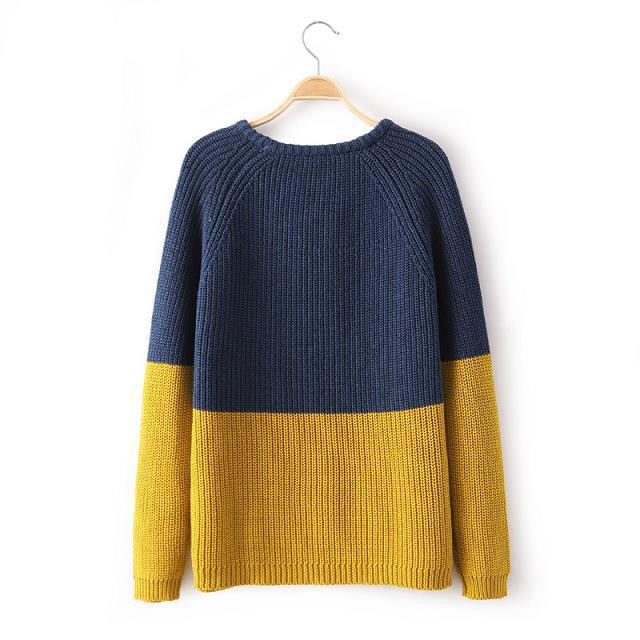 Autumn 2014 Woman's Sweater Europeanstyle Fashion Contast Color Long