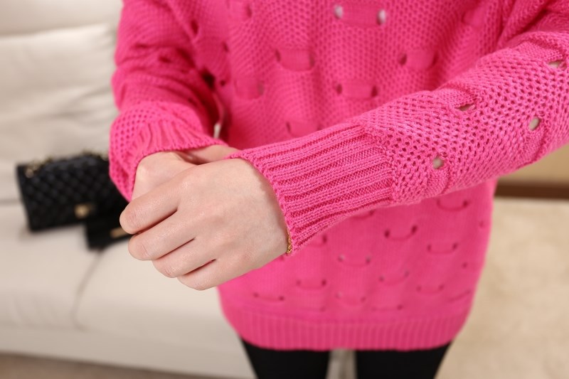 Fashion Women's Candy Color Hollow Round Neck Casual Loose Knitted