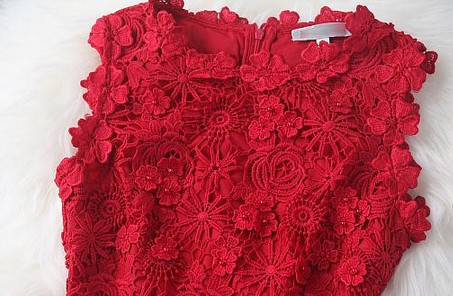 Red Embroidery Beading Temperament Sleeveless Dress on Luulla