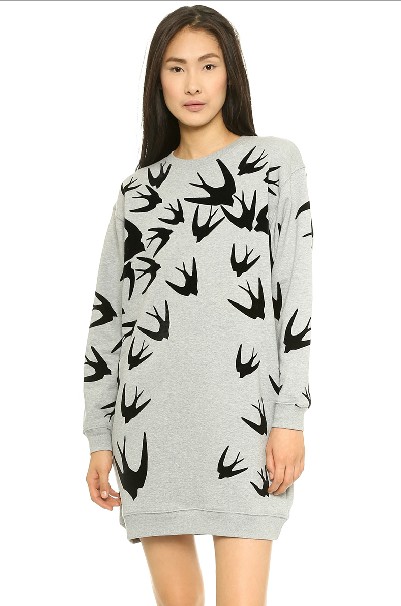 Cheap Fashion O Neck Long Sleeves Swallows Print Grey Long Pullover Sweater