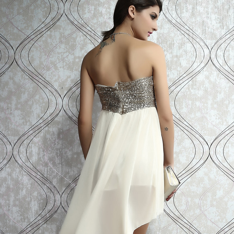 Retro Beige Sequin 3D Floral Strapless Design A-line Party Dress Homecoming Dress DP6103