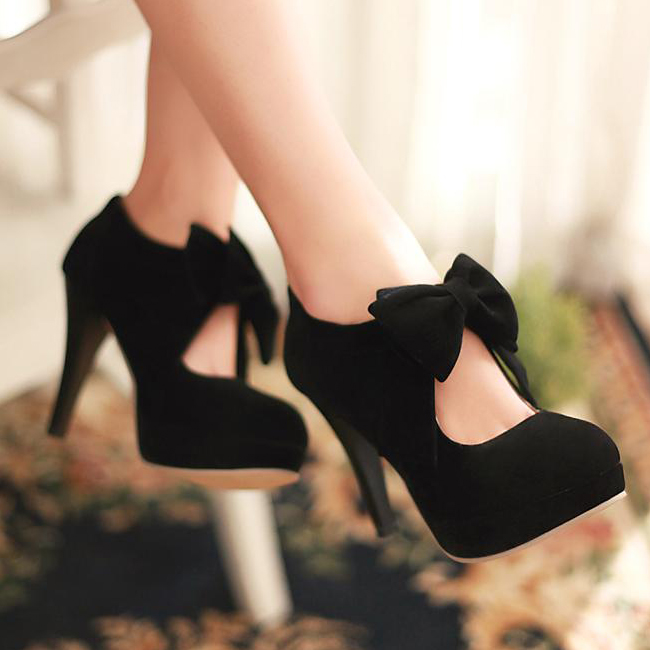 Cute fashion Black Bow Knot High Heels Fashion Shoes