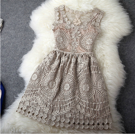 Sexy Vintage Gold Thread Hollow Out Embroidery Slim Dress