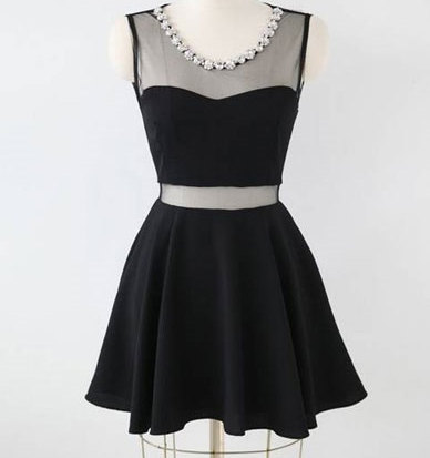 Sexy Charming Short Little Black Dress With Mesh Insert