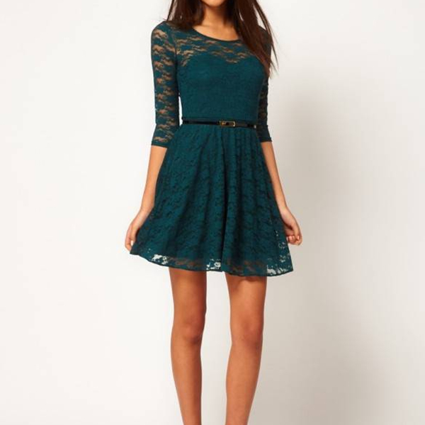 2015 NEW fashion Sexy Sleeve Lace Dress With Belt Waist