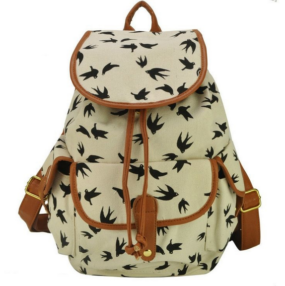 2015 new fashion Bird Print Graphic Canvas Girl Backpack